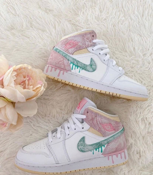 Air Jordan 1 Mid Paint Drip White Pink